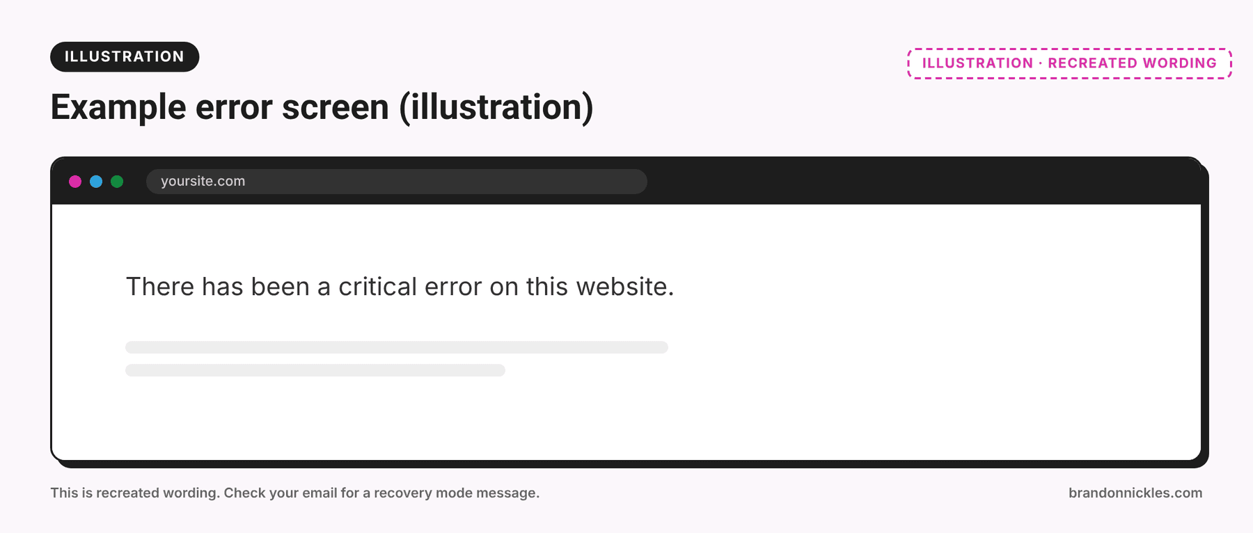 Illustration of a WordPress critical error message in a browser window