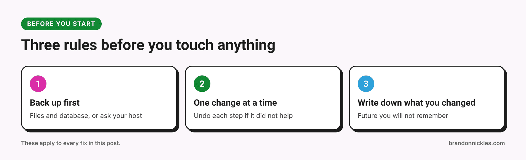 Three rules to follow before fixing a WordPress error